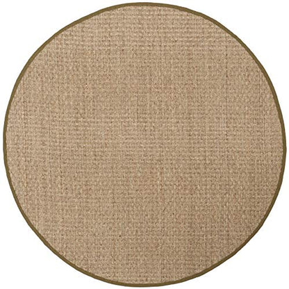 SAFAVIEH Area Rug 6' Round - Natural Fiber Collection - Natural & Olive Green, Seagrass, Basketweave Pattern with Border (NF114G) - color: Natural/Olive, size: 6' (Round)