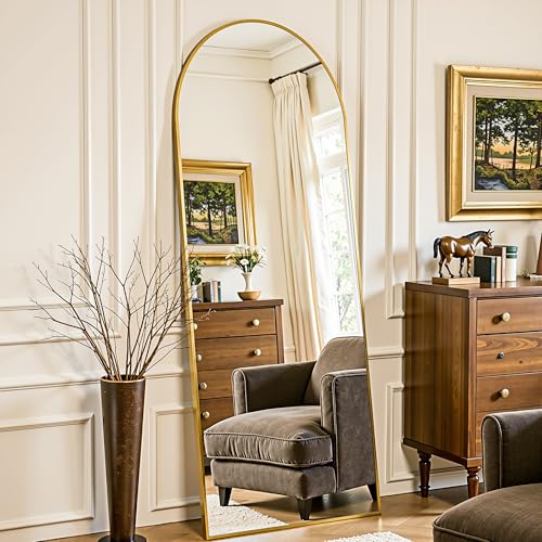 Full Length Mirror, 58"x18" Arched Full Body Mirror, Oversized Floor Mirrors, Leaning Free Standing Mirrors, Hanging Mounted Large Mirrors for Bedroom Dressing Room, Cloakroom, Gold - color: Gold, size: 58"L x 18"W