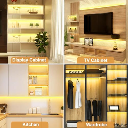 JUSJUBR Shelf Lighting, 32.8ft 24V Dimmable Cuttable COB LED Strip Lights, Warm White 3000K, LED Lights for Shelves, Cabinets, Bookshelves, Display Cases, Closets, Wall Panels and Kitchens - color: Warm White 3000K, size: 2*16.4ft 24V COB Light