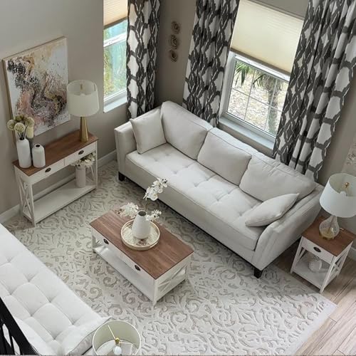 PHI VILLA White Entryway Table, Narrow Console Table with Drawers, 2 Tiers - color: Ivory 2