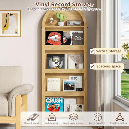 Narrow Tall Wall Mounted Bookshelf for Living Room Bedroom (Light Wood) - color: Light Wood