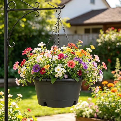 6 Pack 10 Inch Hanging Baskets for Plants Outdoor with Removable Trays | Plastic Hanging Planters with 15.7" Chain, Round Indoor Hanging Flower Pots for Home Garden Porch Balcony Patio Decor (Grey) - color: Gray, size: 10 Inch - 6 Pack