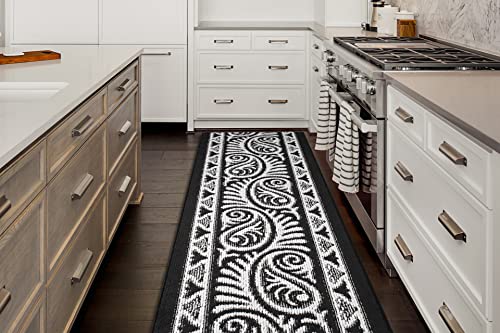 Custom Size Southwestern Tribal Non-Slip Carpet Runner Rug for Long Narrow Hallways, Prevent Slippery Cold Floors, Mayan Black, 25'' x 3' Doormat Size - color: Mayan / Black, size: 2'1" x 3' (Rectangular)