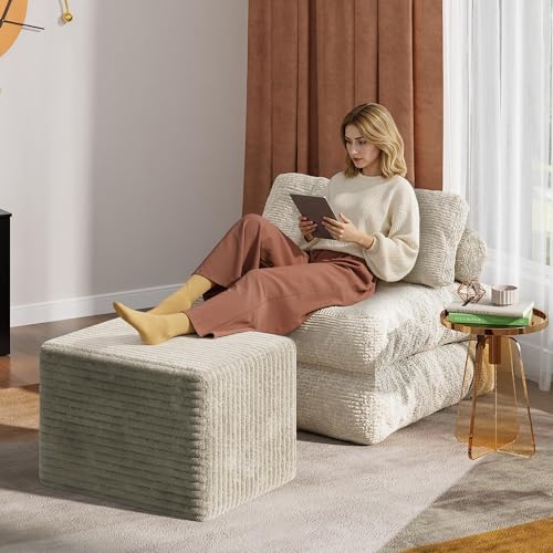 WLIVE Boneless Ottoman, Lightweight, Movable Foot Rest Stool for Living Room, Greyish Beige - color: Greyish Beige, size: Pouf Ottoman