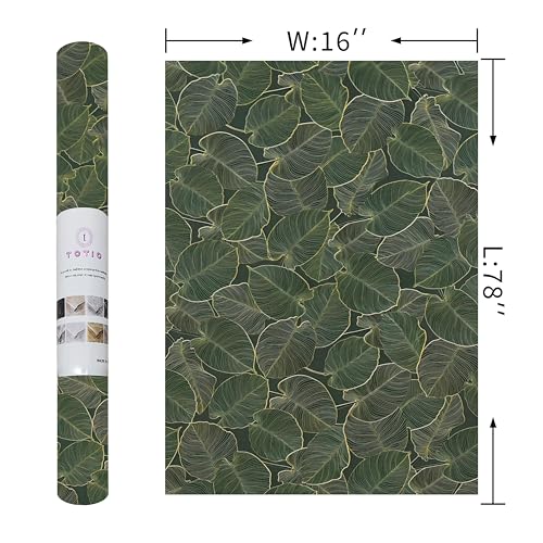 TOTIO Green Wallpaper Peel and Stick Dark Green Leaf Contact Paper 16x78inch Matte Thickened Waterproof Self-Adhesive PVC Wall Sticker Counter Top Stick Paper Green Leafy Plants Vinyl Wrap for Cabinet - color: Green, size: 16" x 78"