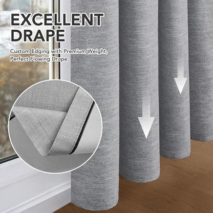 Deconovo Faux Linen 100% Blackout Curtains with Hidden Tabs & Pleat Tape, Tiebacks Included, Thermal Insulated Noise-Reducing Drapes for Bedroom & Living Room, Light Grey, 50W x 108L, 2 Panels - color: Linen Total Blackout - Grey, size: 50"W x 108"L (Pack