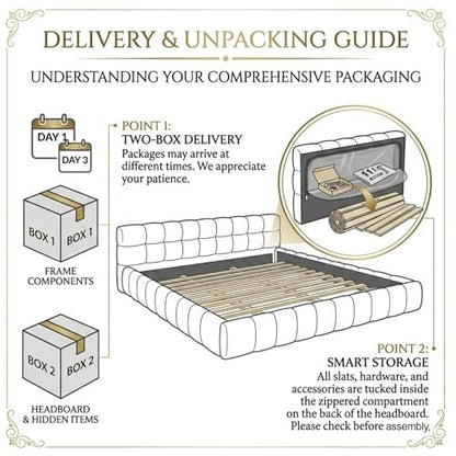 Modern Grounded Chenille Bed Frame, Low Profile Upholstered Platform Bed with Inset Design, No Box Spring Needed, Quiet & Sturdy MDF Wood Foundation, Zero-Gap Cleaning, King, Beige - color: Beige, size: King (U.S. Standard)