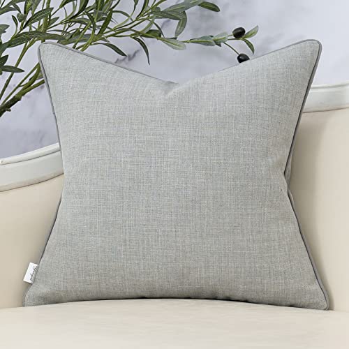 Patchwork Pillow Cover 18x18 Inch Luxury Cotton and Linen Cushion Cover Faux Leather Pillowcover for Couch Bedroom Living Room, Gray - color: L-grey, size: 18" x 18" (Pack of 1)