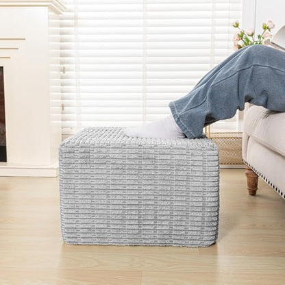 Asuprui Square Pouf Ottoman Stuffed, Light Gray, 20x20x14 Inch | Foot Rest, Lightweight, Modern Footstool, All-in-one Foam Filling, Chic Accent Piece for Living Room Bedroom - color: Light Gray