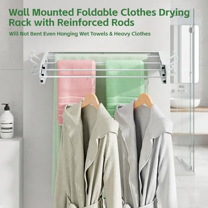 Foldable Wall Mounted Space-Saving Drying Rack, 23.5 In Rustproof Stainless Steel Laundry Hanger with 50 Lbs Heavy Duty Reinforced Rods for Wet Towels & Heavy Clothes, Fits Apartment Bathroom RV,White - size: 23.6'‘