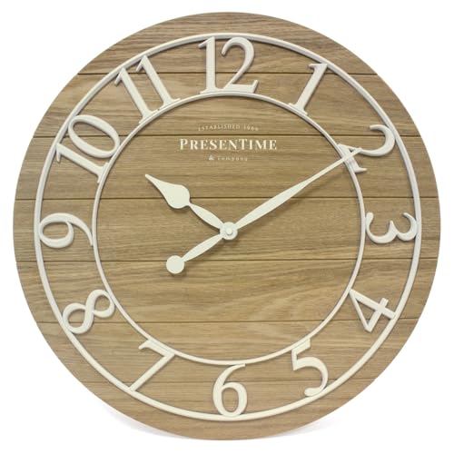 Classic Farmhouse Shiplap Clock | 19.5-Inch Ash Wood Shiplap Wall Clock, White Arabic Numerals, Farmhouse Wall Décor for Living Room & Entryway - color: White With Ash Wood