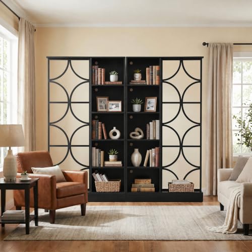 Tribesigns 2PCS Wall Room Divider, Freestanding Wall Partition with Shelves | 71" Modern Entrance Hall Partition with LED Light, Geometric Frame Design for Living Room Separation, Home & Office, Black