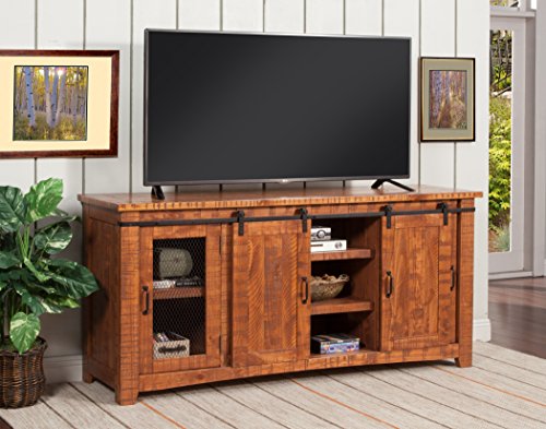 Martin Svensson Home Rustic 65" Wood Entertainment Center, Honey Tobacco | Solid Pine, TV Stand, Sliding Doors, Adjustable Shelves & Cable Management, for TVs up to 70" - color: Honey Tobacco