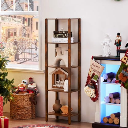 YUFAM 5 Tier Tall Narrow Bookshelf, Skinny Bookcase, Wooden Shelf, Brown | 54'' Tall Thin Book Shelf, Skinny Book Shelf for Modern Narrow Industrial Shelf fits Living Room, Office, Bedroom, Kitchen - color: Brown, size: 5-Tier