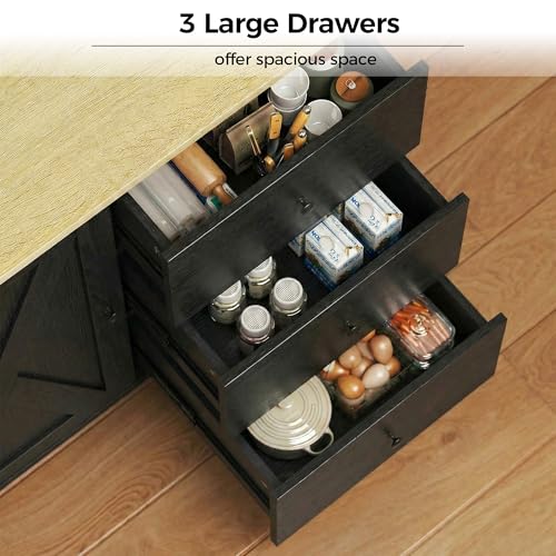 IRONCK Rolling Kitchen Island with Storage & Drop Leaf, 47.2" Kitchen Cart | with 3 Drawers, Spice Rack, Towel Rack, Storage Cabinet, Portable Mobile Island on Wheels, Black - color: Black