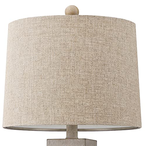 BOBOMOMO 27" Table Lamp with USB C+A Charging Ports Set of 2 Antique Nightstand Lamp for Bedroom Living Room Farmhouse Office Retro Rustic Resin Bedside Desk Lamps Washed White (Blubs not Included) - color: Beige