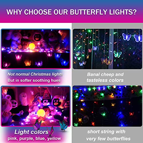 Butterfly Fairy Lights for Bedroom Curtain Ceiling Wall Decor USB Plug-in 120 Led 19.7FT Twinkle String Light with Remote, for Toddler Teen Girls and Christmas Decorations