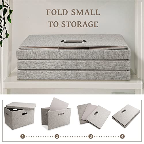 Graciadeco Medium 15" 21 Quart Collapsible Stackable Storage Bins with Lids, 1 Pack Beige Foldable Fabric Closet Storage Boxes with Lids, Heavy-duty Linen Baskets for Bedroom | 21 Quart 1 Pack Beige Collapsible Stackable Linen Fabric 4 Handles Bedroom Clo