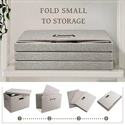 Graciadeco Large 17 36 Quart Collapsible Stackable Storage Bins with Lids, 1 Pack Beige Foldable Fabric Closet Storage Boxes with Lids, 4 Handles Toy Heavyduty Dark Gray Linen Storage Cube Box | 36 Quart 1 Pack Beige Collapsible Stackable Linen Fabric 4 H