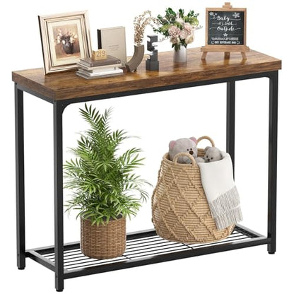 Besiost 32" Industrial Console Table with 2-Tier Storage, Oak Grey - color: Rustic Brown, size: 32 inch, style: 2 Tier