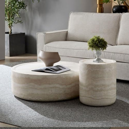 15.74" Round Faux Mable Side Table, End Coffee Table | Side Table, Concrete End Table, Travertine Accent Table, Living Room Furnitures, Mars Pattern, No Need Assembly - color: Mars,15.74,side Table