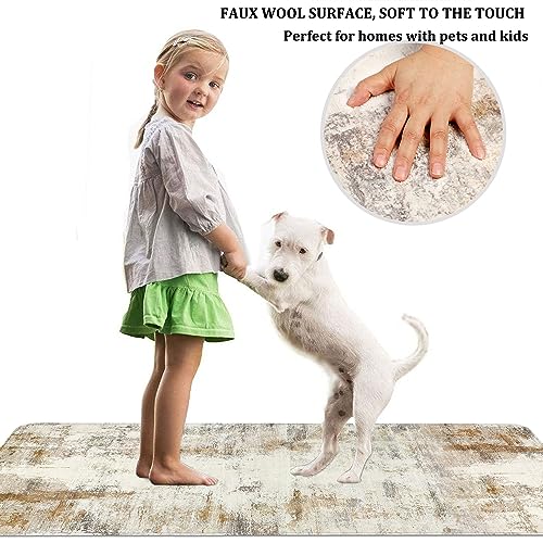 famibay 2x5 Runner Rug Non Slip Runner Rug for Bedroom Beige Neutral Throw Rugs with Rubber Backing Washable Low Pile Rug Runner for Hallway Bedroom Bathroom Living Room - color: Beige and Camel, size: 2 x 5 feet