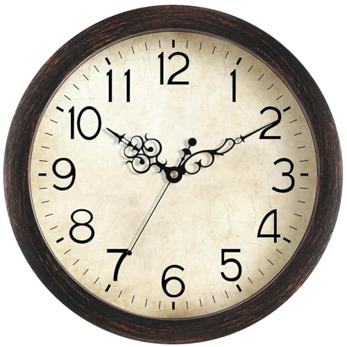 KECYET 16" Wall Clock Large Battery Operated Quartz Silent Quartz (Bronze) | Kitchen Clock Living Room Retro Rustic Kitchen Bathroom Home Office Bronze - size: 16 Inch