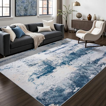 Toneed Abstract Area Rug Modern Washable Rug Soft Non Slip Rug Low Pile for Bedroom Living Room Dining Room Dusty Teal Grey 5x8 Feet - color: Dusty Teal Grey, size: 5' x 7'11" (Rectangular)