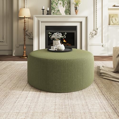 Christopher Knight Home GAVI Corduroy Ottoman Foot Stool, 30" Pouf Footstool Ottoman Seat, Upholstered Foot Chair, Round Footrest, Modern Side Table for Living Room Bedroom Home Decor, Olive Green - color: Olive Green, Corduroy
