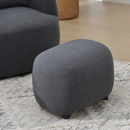 KINWELL Round Boucle Upholstered Ottoman Chair Seat Footstool, Dark Gray | Easy Assembled Modern Soft Sofa Couch Loveseat Chair Footrest, Extra Seating for Bedroom Entryway, 18.5" D x 23" W x 16.5" H - color: Dark Grey