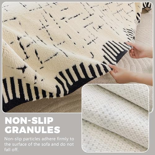 Sherpa Fleece Couch Cover for 2 Cushion Sofa, Beige, 71" x 118" – Pet Proof Sofa Covers, Heavy Duty, Scratch Resistant, Pet Friendly Furniture Cover – Easy Install, Machine Washable - color: Stripe 2 White, size: 71" x 118"