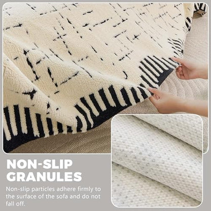 Sherpa Fleece Couch Cover for 2 Cushion Sofa, Beige, 71" x 118" – Pet Proof Sofa Covers, Heavy Duty, Scratch Resistant, Pet Friendly Furniture Cover – Easy Install, Machine Washable - color: Stripe 2 White, size: 71" x 118"