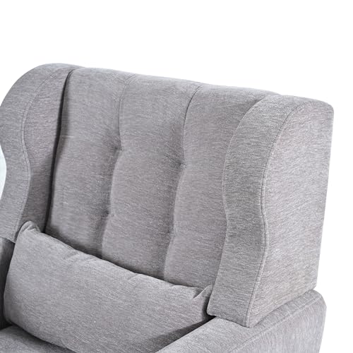 Accent Chair, Living Room Chairs with Solid Wood Legs & Pillow | Chairs Living Room with High Tufted Backrest, Reading Chair for Bedroom/Office, Chenille Fabric - color: Grey