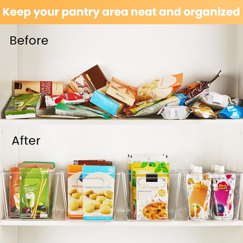 YIHONG 6 Pack Clear Storage Bins, Pantry Organizer Bins with Handle, Large | BPA-free Plastic Bins, Pantry Storage Containers for Kitchen, Freezer, Cabinet, Closet, Bathroom, Under Sink Organization - size: L(11.2"L x 7.5"W x 6"H)