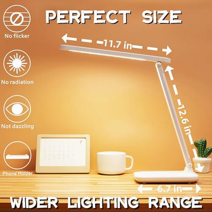 R RUCKERCO Led Desk Lamp Dimmable Desk Light Reading Lamp 3 Lighting Modes, Eye Protection Accessories, Study Desk Lamp Equipped USB Charger Suitable for Home Office is for Gift Giving