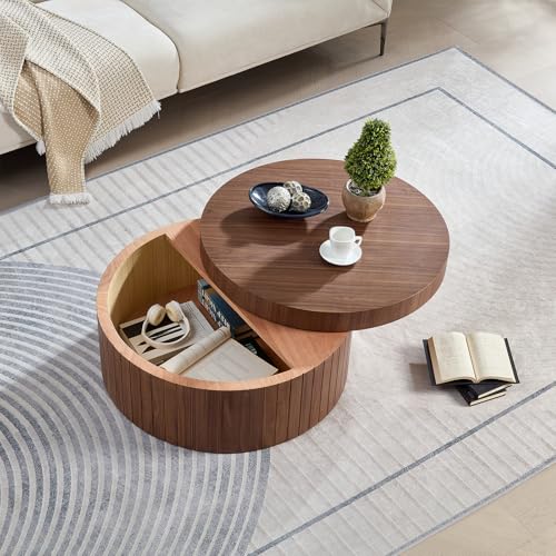Round Coffee Table with Storage for Living Room Modern Minimalist Accent Tea Side Table Requires No Assembly Black Walnut - color: 31.49“ Round-walnut