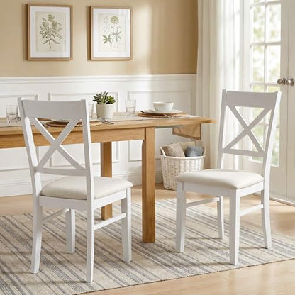 HOMCOM Dining Chairs Set of 2 Upholstered Kitchen Chairs Cross Back White | Rubberwood Frame, Padded Seat, for Living Room, Dining Room, Kitchen - color: White, style: Cross Back