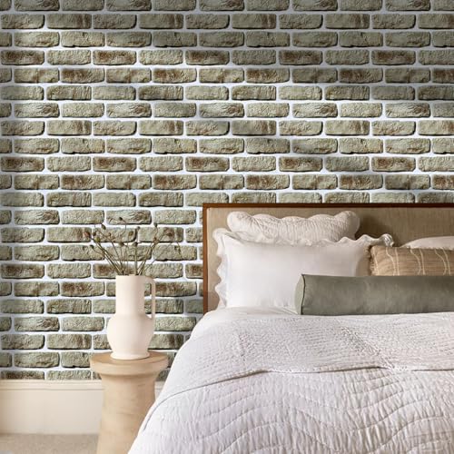 3D Brown Faux Brick Peel and Stick Wall Covering,10 Pcs of 12"X12", Not Real Brick,Small Size Thin PVC Self Adhesive Fake Brick Wall Panels Interior Decor - color: Brown