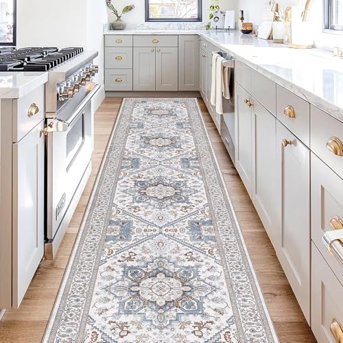 OPPODREAM Soft Area Rugs 2x10, Persian-Inspired Washable Rug, Cream White & Blue - color: Cream White & Blue, size: 2' x 10' (Runner)