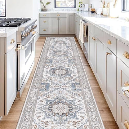 OPPODREAM Soft Area Rugs 2x10, Persian-Inspired Washable Rug, Cream White & Blue - color: Cream White & Blue, size: 2' x 10' (Runner)