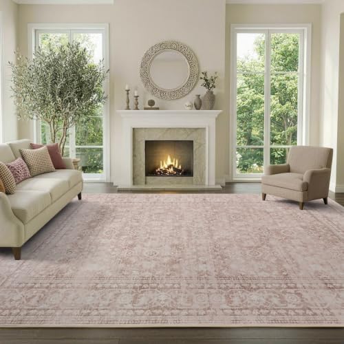 6x9 Ft Large Area Rugs for Living Room, Soft Non-Slip Machine Washable Rug, Vintage Stain Resistant Carpets for Bedroom Nursery Dining Room Home Decor (Grey Pink) - color: F02 Grey/Pink, size: 6' x 9' (Rectangular)