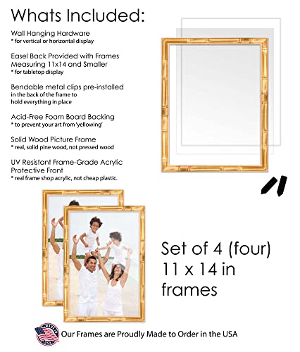 11x14 Frame Gold Bamboo Picture Frame Set Pack of 4 11x14 Wood Picture Frames for Gallery Wall 4 11x14 Gold Bamboo Frames - color: Gold Bamboo, size: 11x14