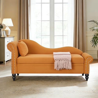 ERYE Velvet Upholstered Right Facing Chaise Lounge Chair, Blue Chaise Lounge Storage W/Nailhead Trim, Wood Legs, Classic Recliner Lounger Accent Sofa for Living Room Bedroom - color: Yolk Yellow/R