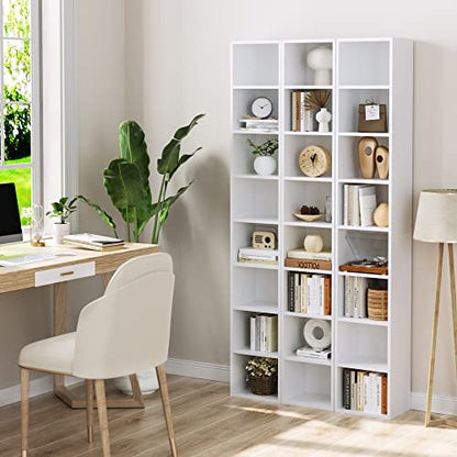 FOTOSOK 2 Pcs 71'' Tall Narrow Bookshelf, 8-Tier Media Tower Rack Set of 2 | CD DVD Storage Cabinet with Adjustable Shelves, Tall Narrow Bookcase Skinny Display Bookshelf Slim Shelf, White - color: White