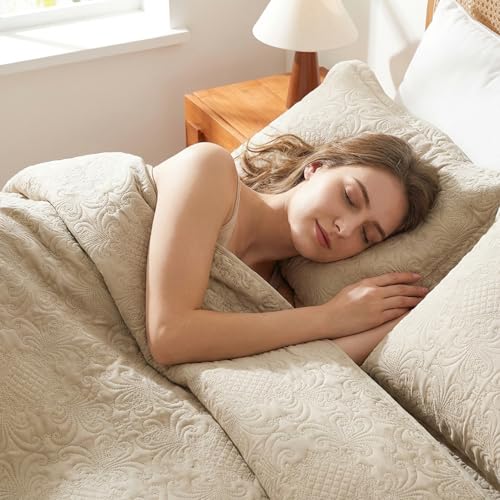 Boho Queen Quilt Set 92"x96", Lightweight Reversible Ultrasonic Quilted Coverlet & Bedspread with 2 Pillow Shams, Soft All Season Queen Quilt Bedding