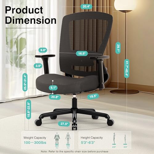 Mesh Office Chair,Ergonomic Computer Desk Chair,Sturdy Task Chair- Adjustable Lumbar Support & Armrests,Tilt Function,Comfort Wide Seat,Swivel Home Office Chair (Noir Black) - color: Noir Black