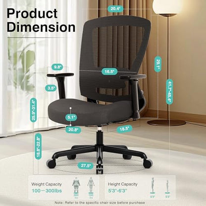 Mesh Office Chair,Ergonomic Computer Desk Chair,Sturdy Task Chair- Adjustable Lumbar Support & Armrests,Tilt Function,Comfort Wide Seat,Swivel Home Office Chair (Noir Black) - color: Noir Black