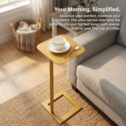 Modern Stable C Table End Table, 23.4" Tall, Medium, Gold | C Shaped Side Table that Slides Under Sofa, Slim Under Couch Table, Industrial Coffee Tray Table for Living Room Bedroom - color: Gold, size: Medium