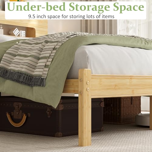 12 Inch Bamboo Platform Bed Frame Twin Size, Sturdy Bed Frame with Bamboo Frame & Iron Slats, Noise-Free Mattress Foundation No Box Spring Needed, Easy Assembly - color: Natural, size: Twin, style: 12 INCH