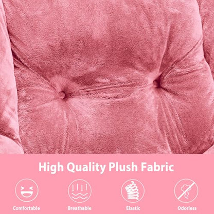 Youtanic Lazy Chair with Folding Ottoman, Accent Chair Plush Upholstered with Metal Structure and Non-Slip Pads, Sofa Armchair with Footrest and Side Storage Bag for Dorm, Room, Office, Pink - color: Plush Pink-f